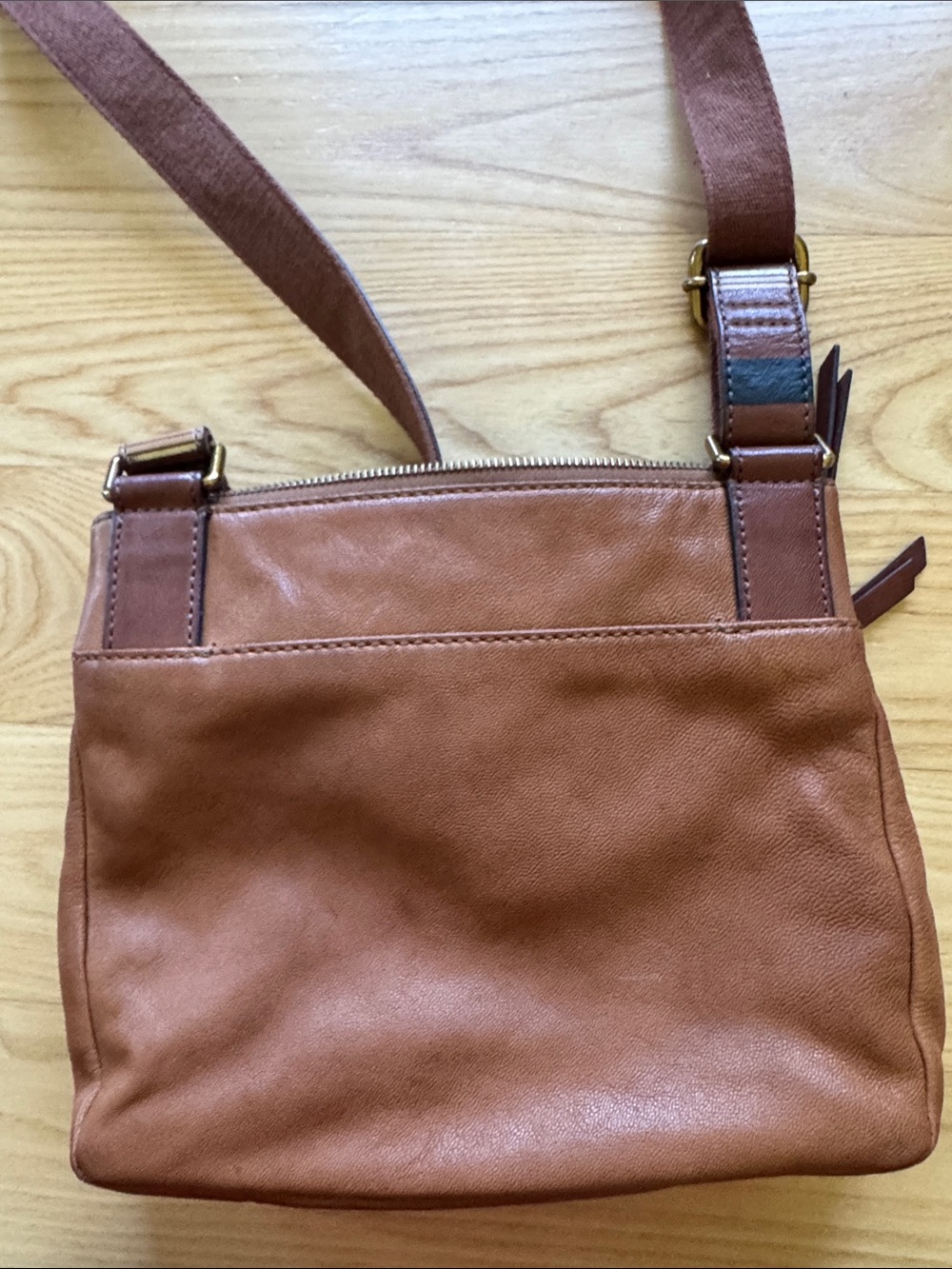 Fossil Brown Leather Crossbody Bag Multi Zip Organizer Purse - Picture 4 of 12